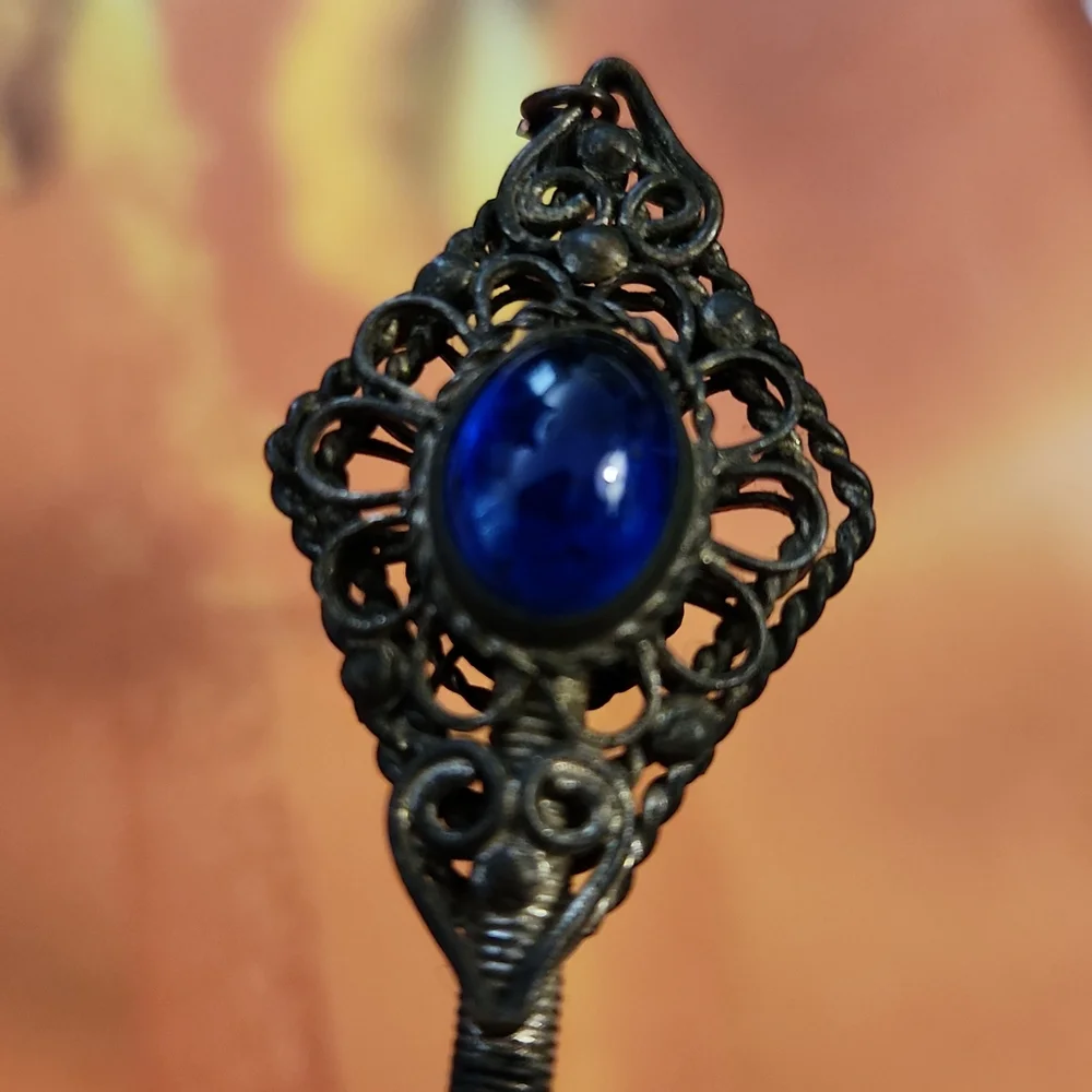 Vintage Hair Pin with Blue Cabachons